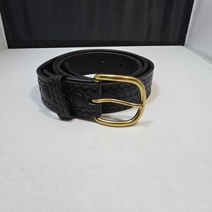 Boston Leather Uniform Belt Black Basketweave Size 42 Brass Buckle USA 6582 (X)